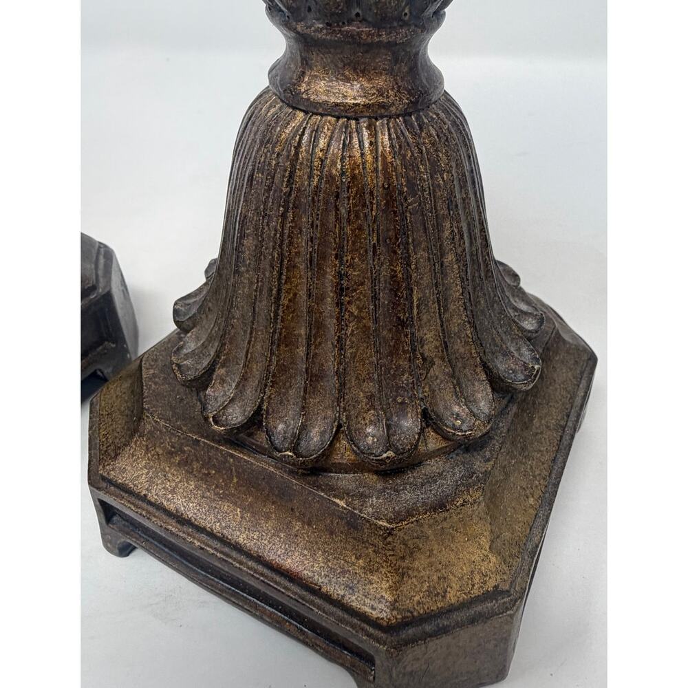 Tucson Style Pillar Faux Alabaster Finish Gold Brass Candleholders Set of 3 - Picture 11 of 11